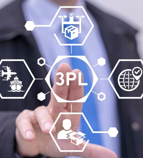 Third Party Logistics ( 3PL ) Business concept. Integrated warehousing and transportation operation service. Cargo export, import. Air, road, maritime delivery. Inventory outsourcing fulfillment.